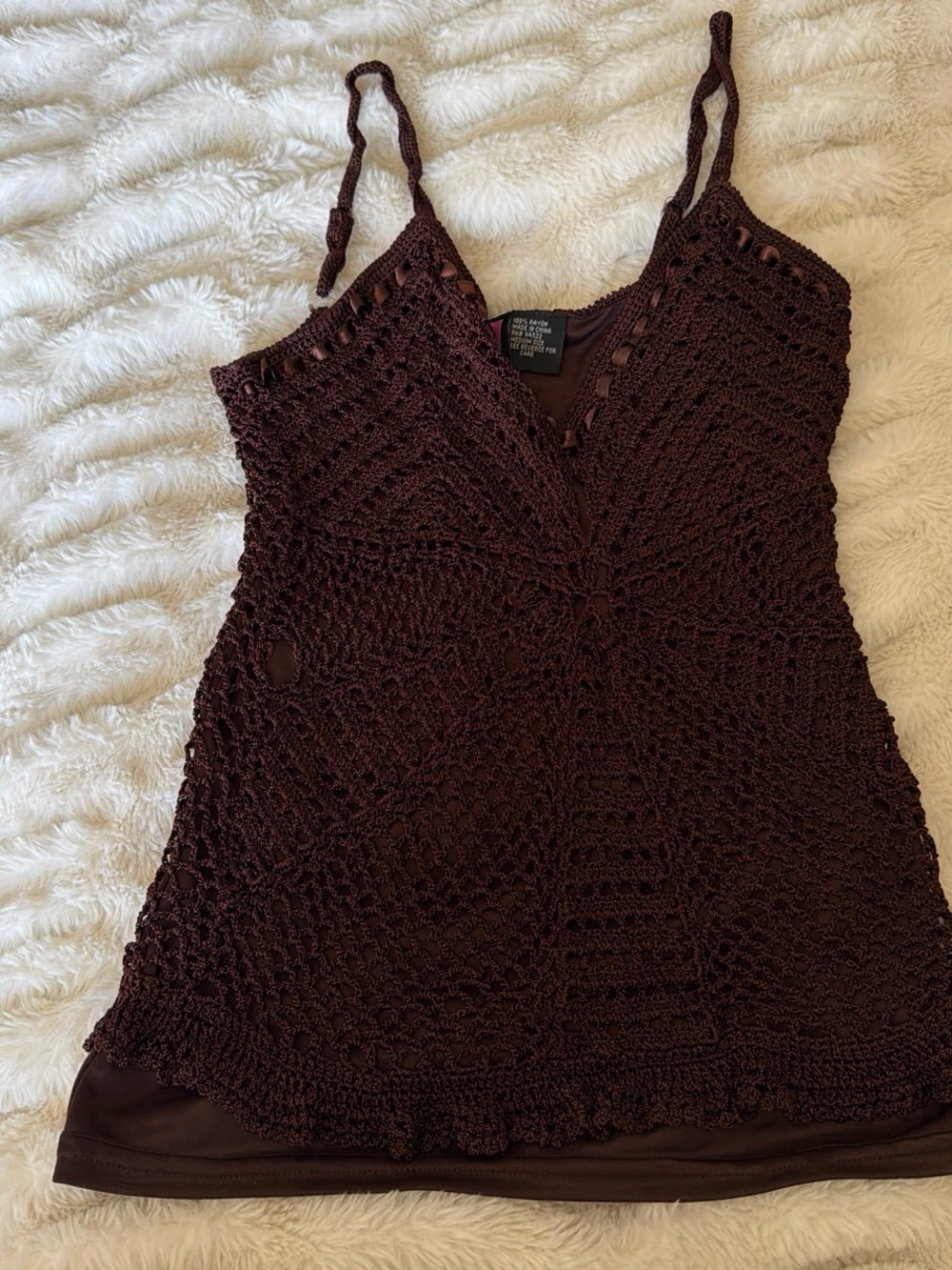 Say What? Brown Crochet Spaghetti-Strap Camisole